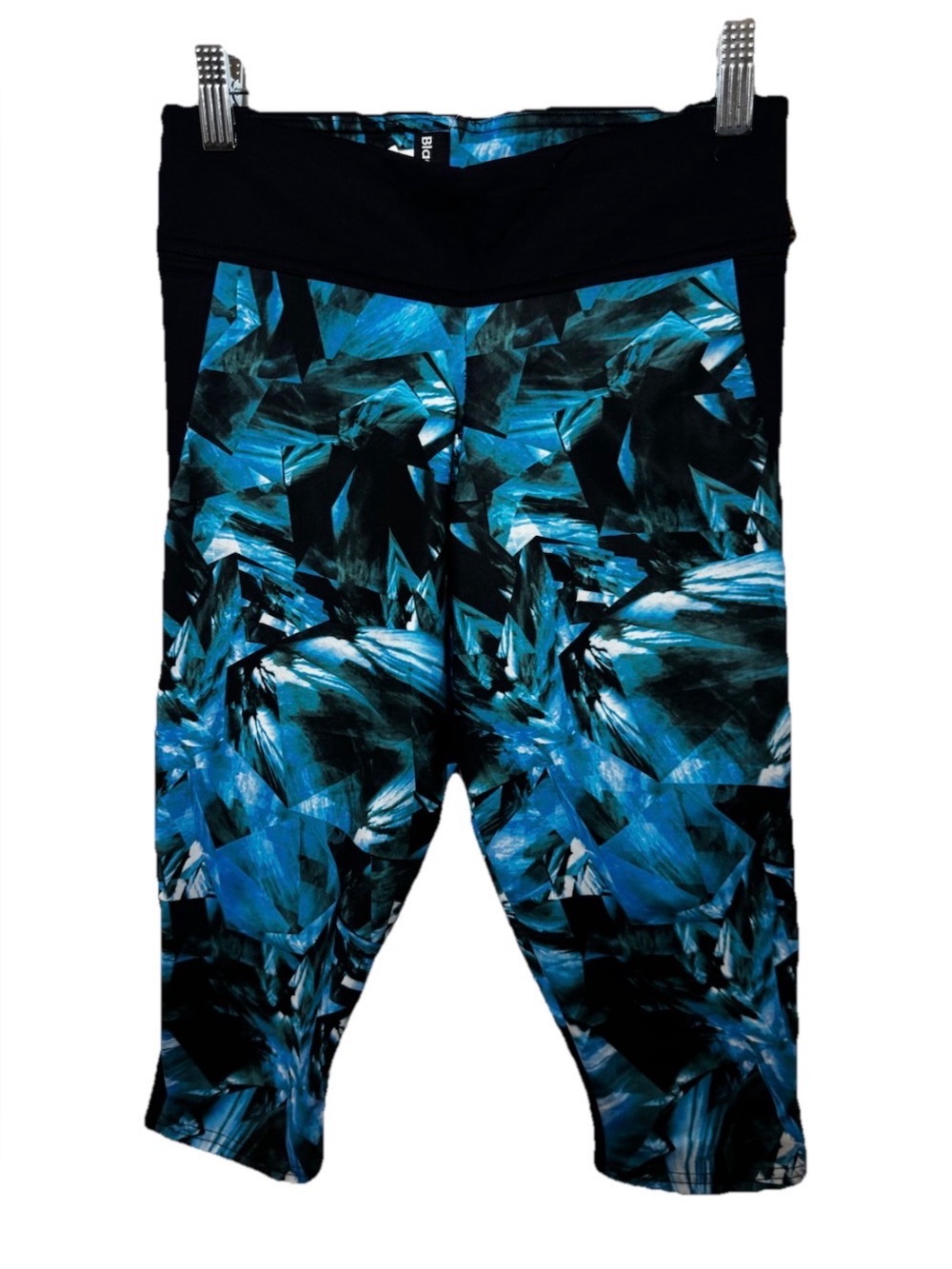 BlackMilk Blue Crystal Geometric Print Cropped Capri Leggings Womens Size S